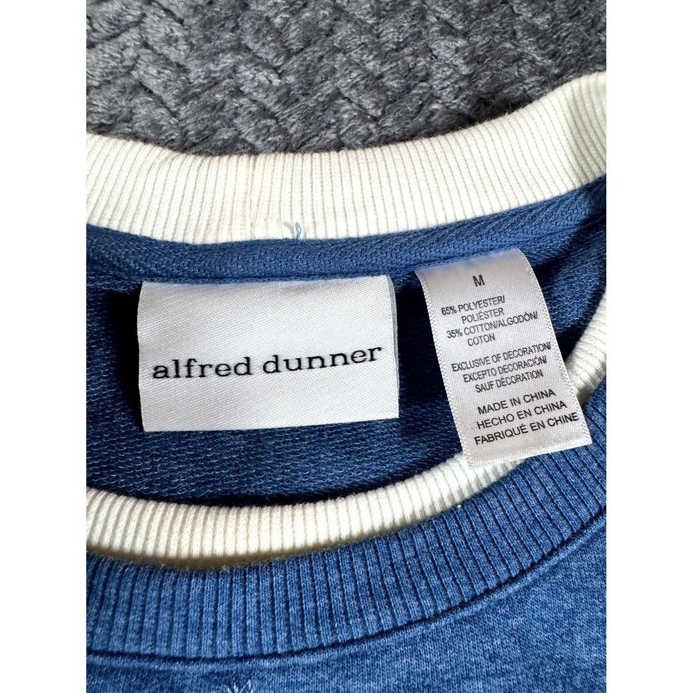 Alfred Dunner Women Blue Cotton Embroidered Floral Ribbed Sweatshirt Medium - Picture 4 of 6
